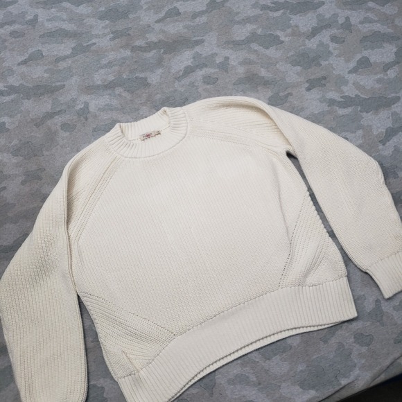 Faherty Sweater Womens Large Beige Pullover Ribbed Long Sleeve - Picture 2 of 9